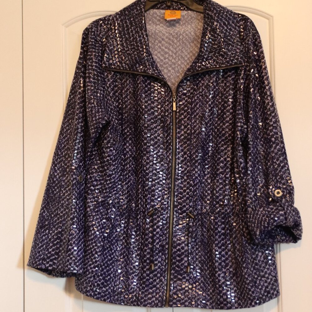 Ruby Red Purple Sparkly Faux Snakeskin print Zip Front Jacket Size 18W